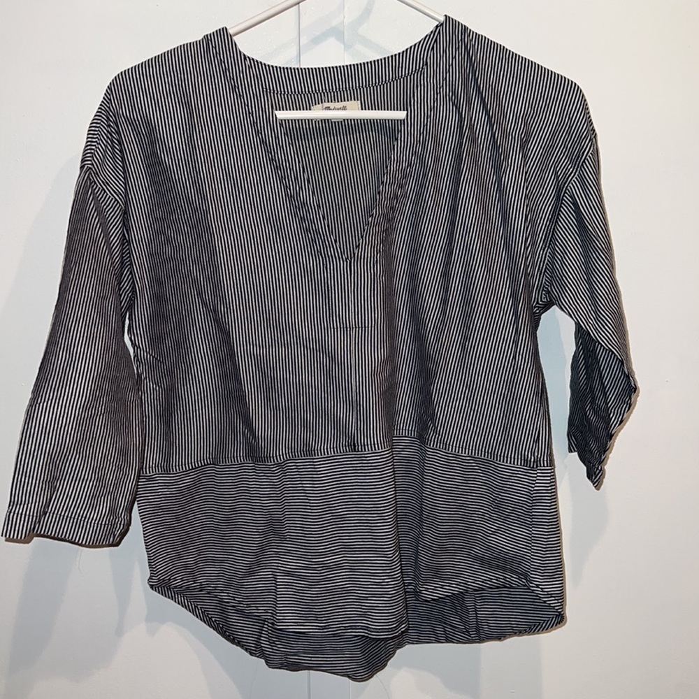 Madewell V-neck pin-striped cotton shirt.